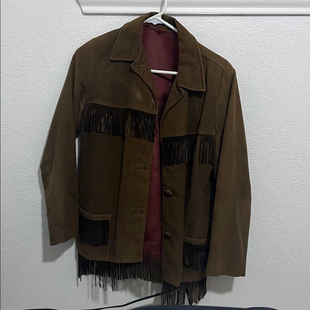 Source Unknown Brown Suede Leather Fringe Jacket Classic Design
